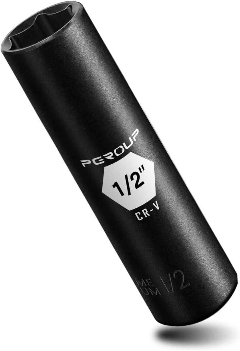 pgroup 3/8” Drive Deep Impact Socket, SAE(1/2 Inch socket), 6-Point, Cr-V Steel With Black Manganese Phosphate Coating - Image 1